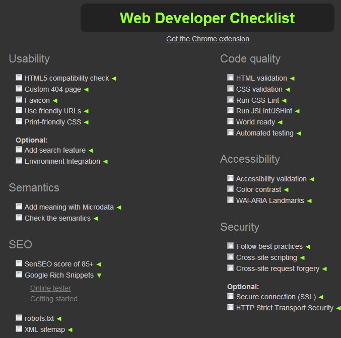 Web Developer Checklist